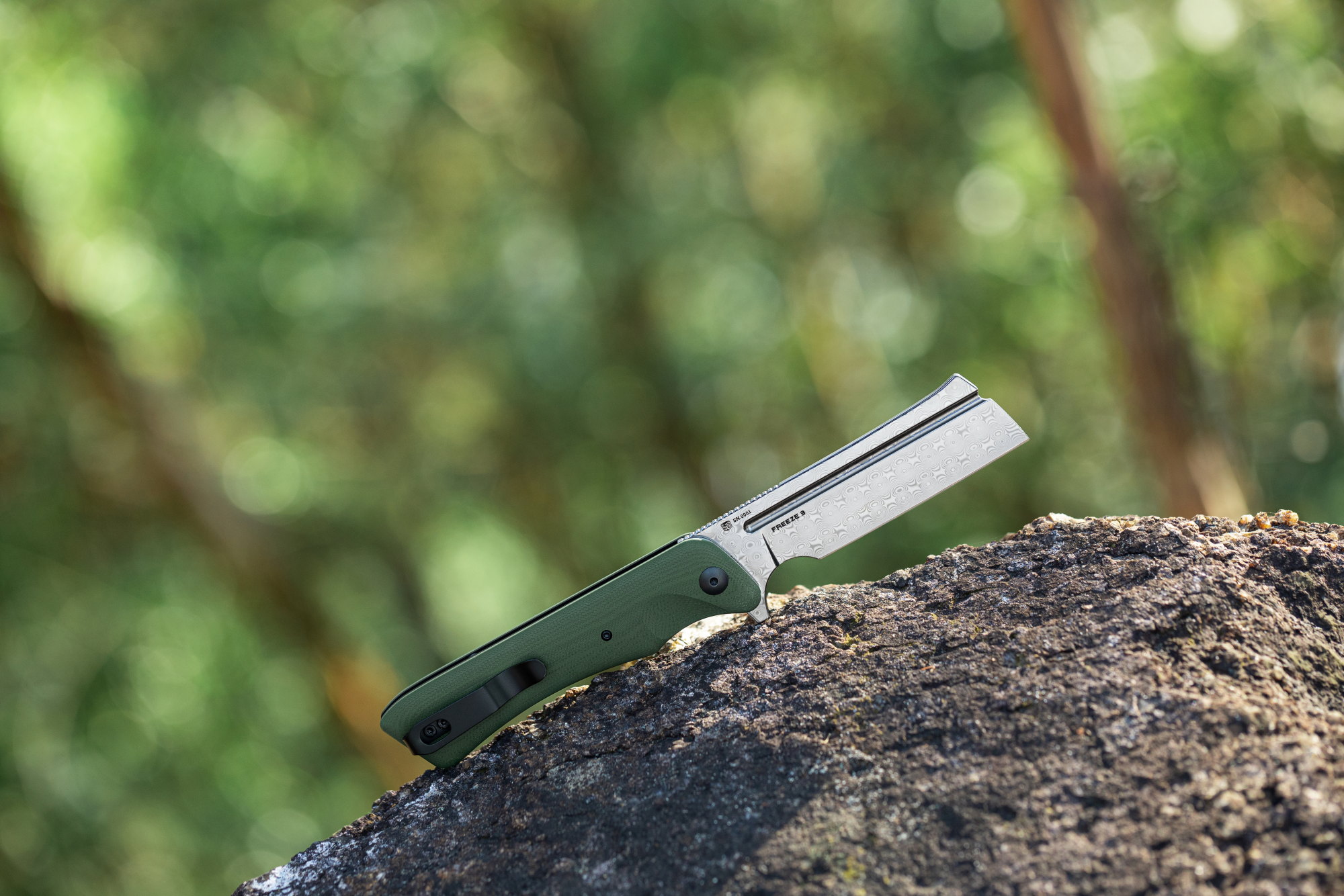 Freeze 3 Damascus OD Green Folding Pocket Tool - Olight Store