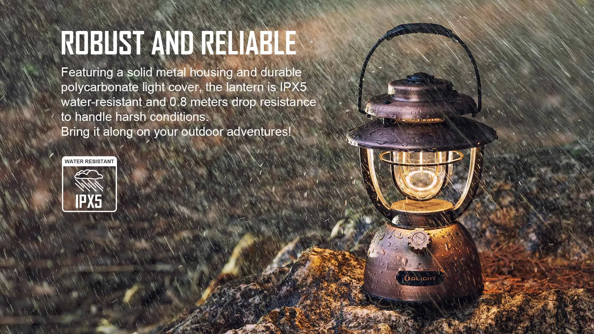 IPX5 Waterproof Rating, 0.8m Drop Resistant Rechargeable Camping Lantern