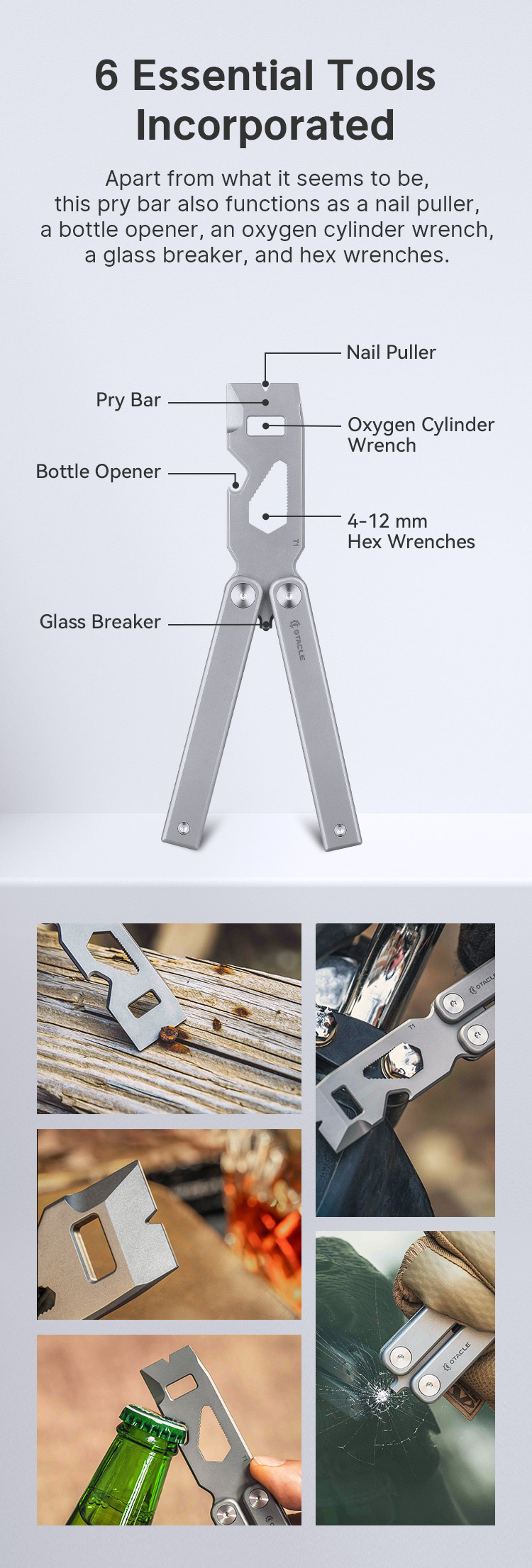 Otacle T1 Titanium EDC Pry Bar 6 in 1 Butterfly Tool Magnetic